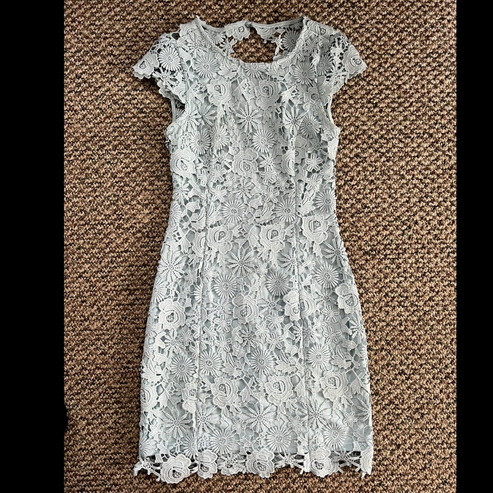 Backless lace baby blue dress